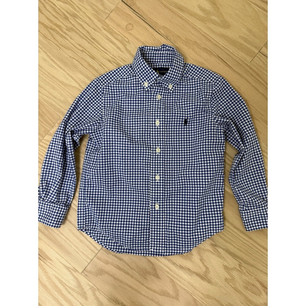 Polo Ralph Lauren Boys 4 4T Blue White Gingham Button Down Shirt Pony Preppy